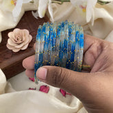 Vriksham Dual Tone Glass Bangle-Off White & Sky Blue-Set of 12-G15817